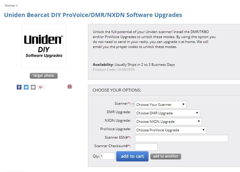ScannerMasterのDMR等アップグレード購入画面