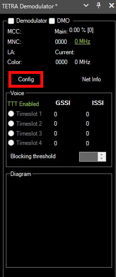 TETRA DemodulatorのパネルとConfig（赤枠部分）